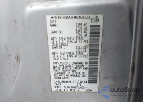 2010 Nissan Frontier Se from USA, damaged, VIN 1N6AD0ERXAC412004